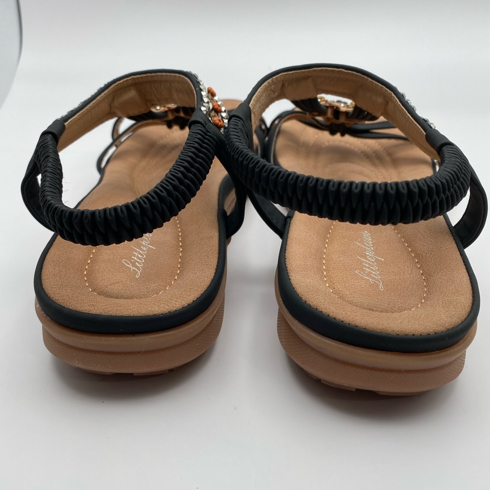 Littleplum Boho Beaded Embellished Thong Sandals Black & Tan Size 43 US 11 - Picture 4 of 8